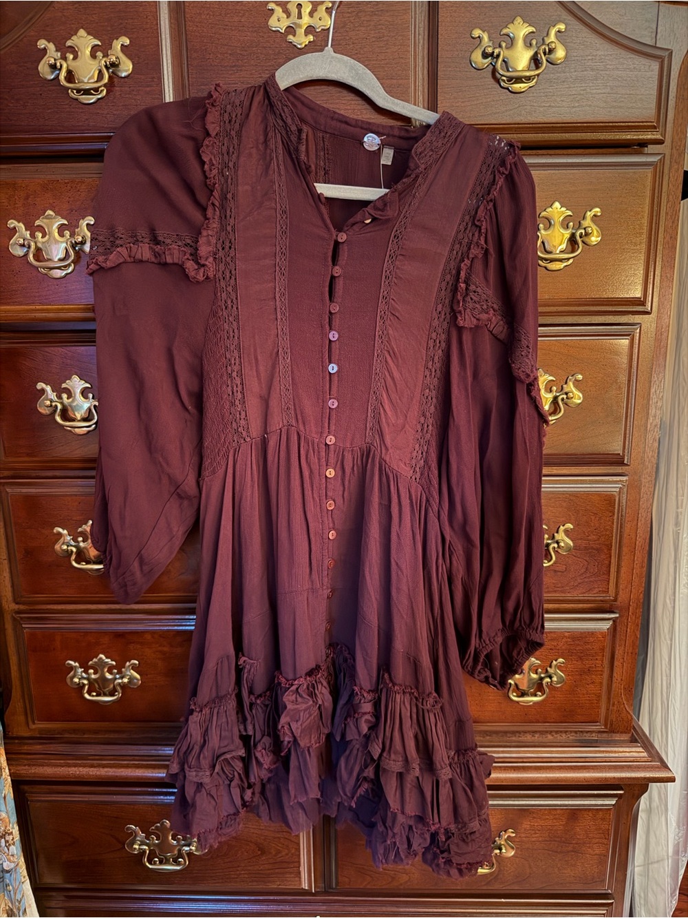 Free People Boho Ruffle Button-Front Long Sleeve Dress